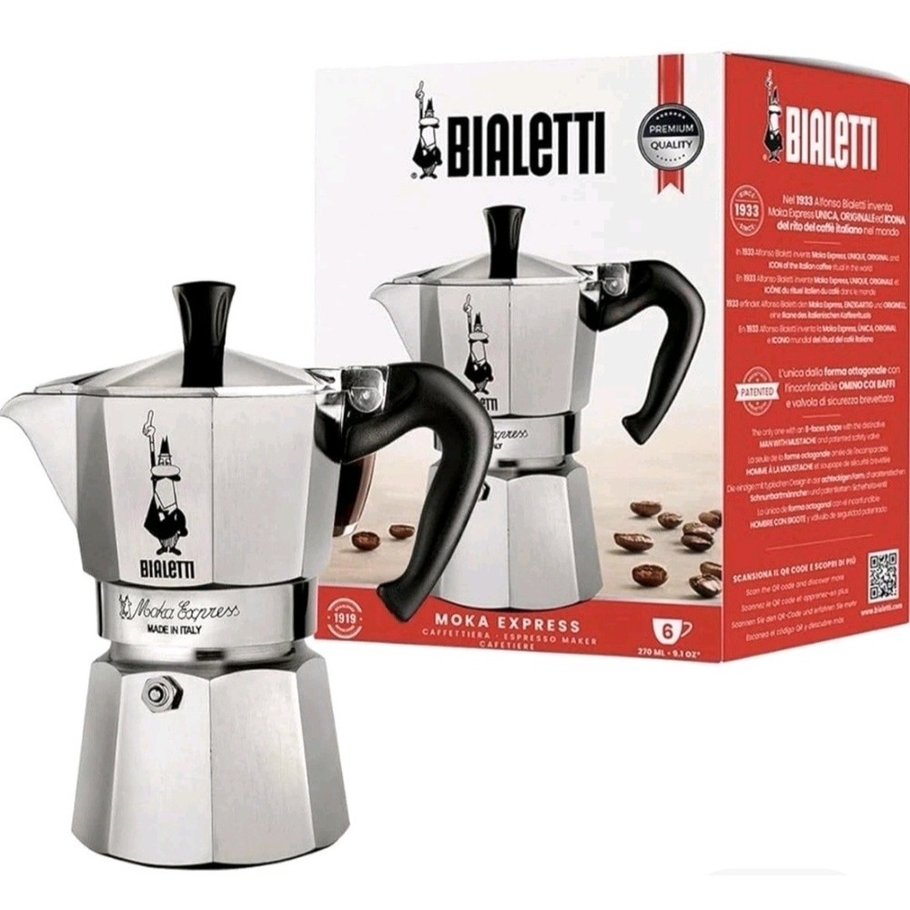 NEW Bialetti Moka Express Espresso Maker 6-Cup Silver Aluminum Coffee Pot